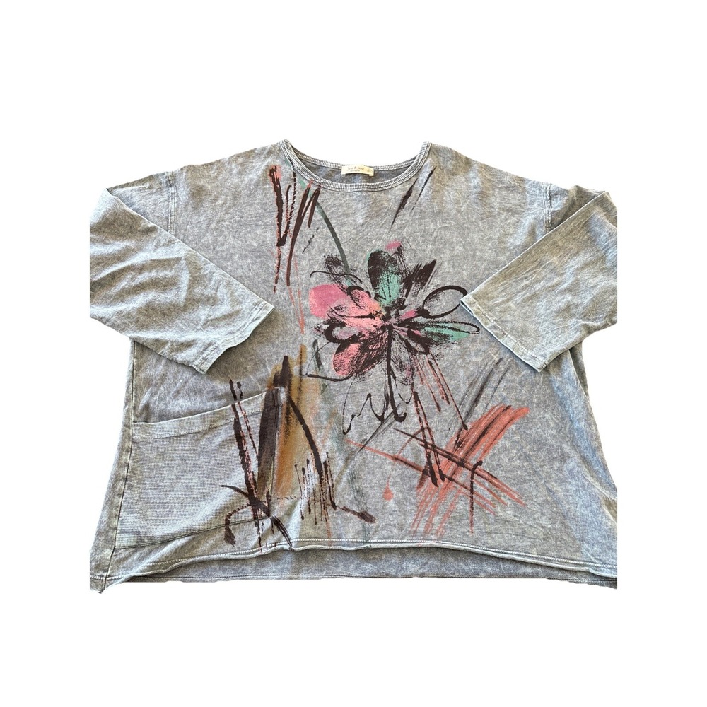 Jess & Jane Womens Flower Tunic Top Abstract Print 3/4 Sleeve Multi Color 1X